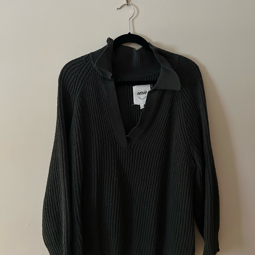 Aerie Charcoal V-Neck Sweater